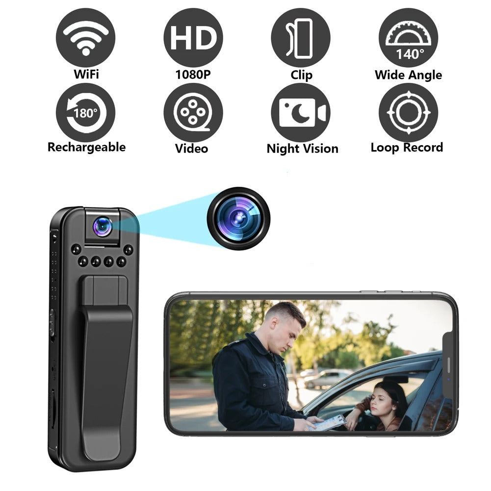 HKFUG Mini Cámara Corporal HD 1080P con Lente Giratoria de 180°