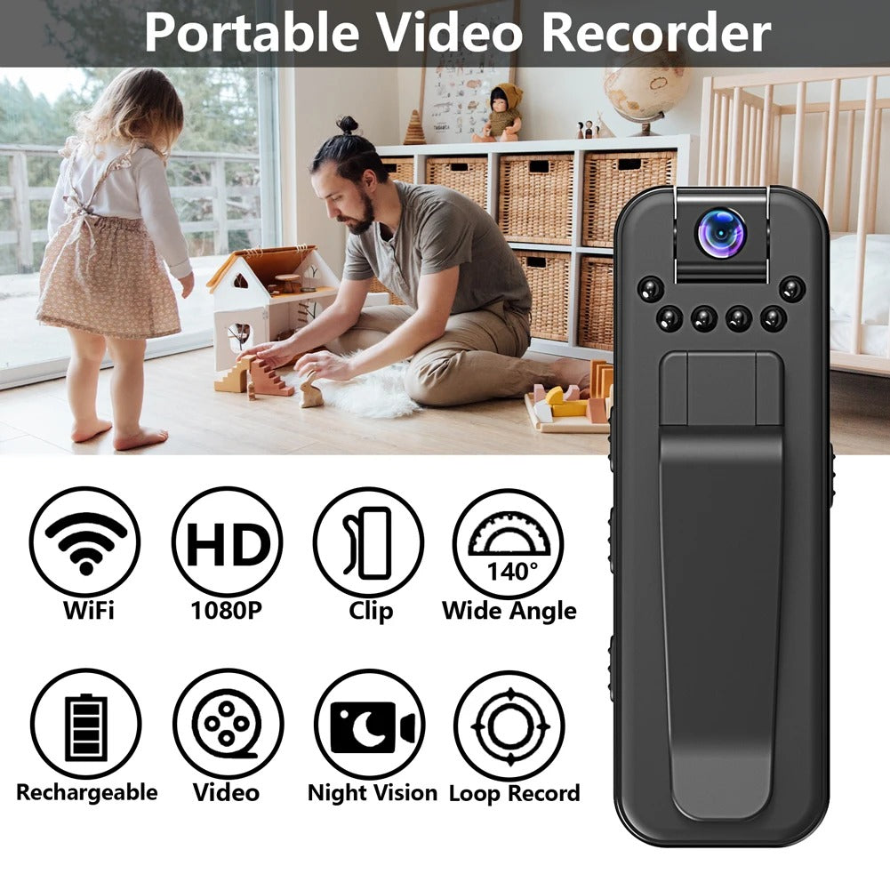 HKFUG Mini Cámara Corporal HD 1080P con Lente Giratoria de 180°
