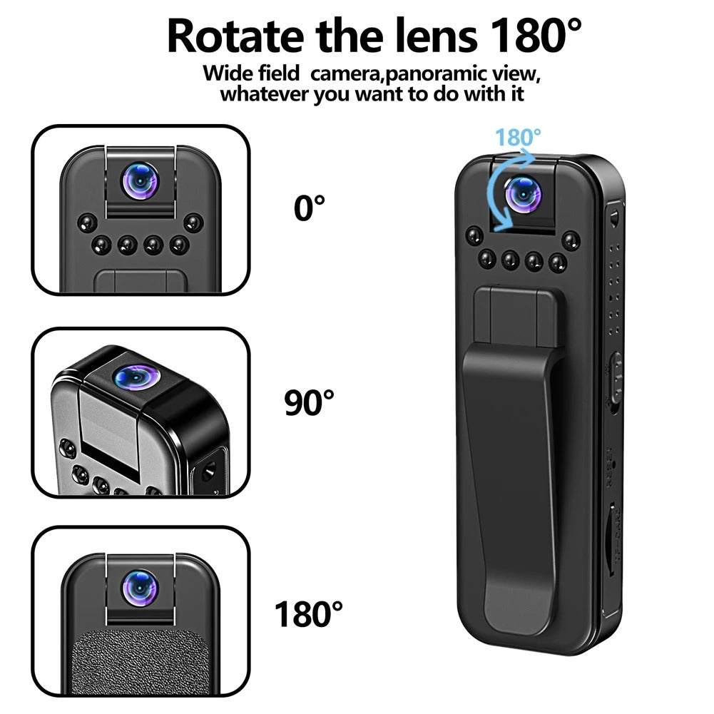 HKFUG Mini Cámara Corporal HD 1080P con Lente Giratoria de 180°